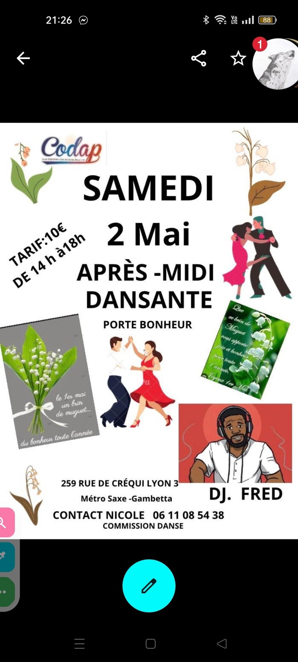 à 14h Gouter dansant 259 rue de Créqui à Lyon 3e 