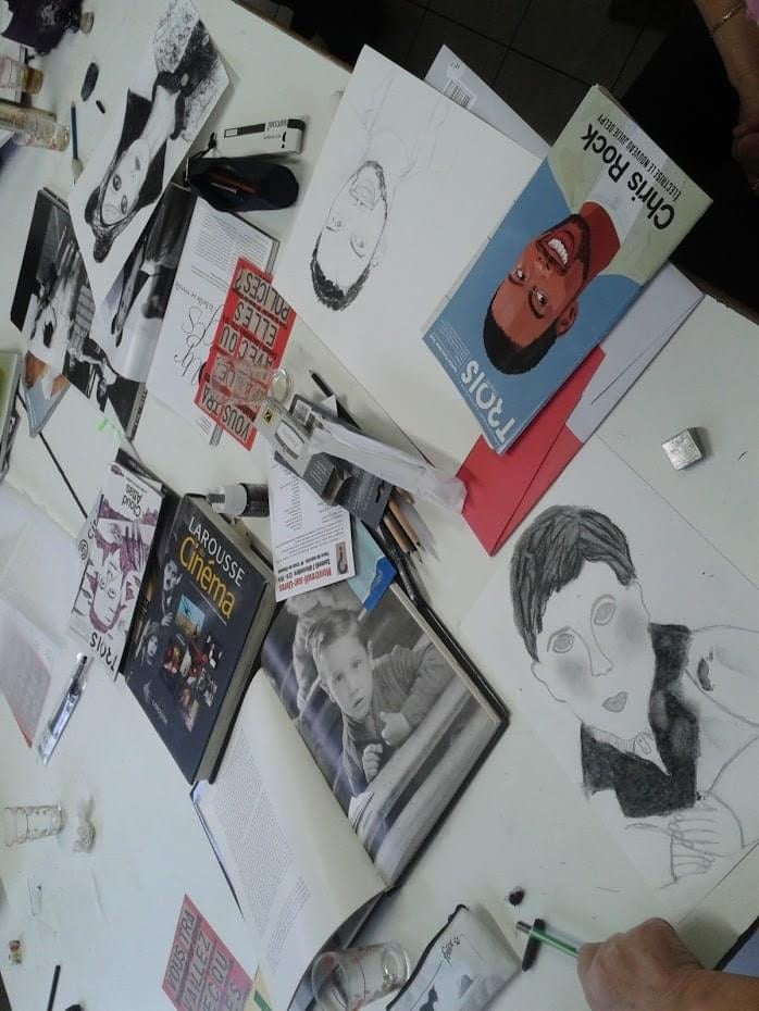 a close up of a wall with many different designs on it