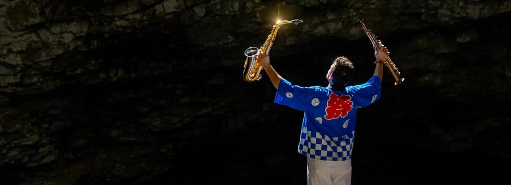 Alto saxophone on green couch