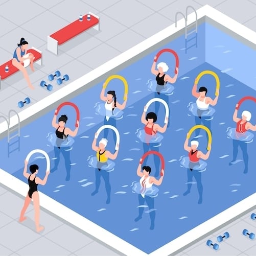people stretching inside pool room