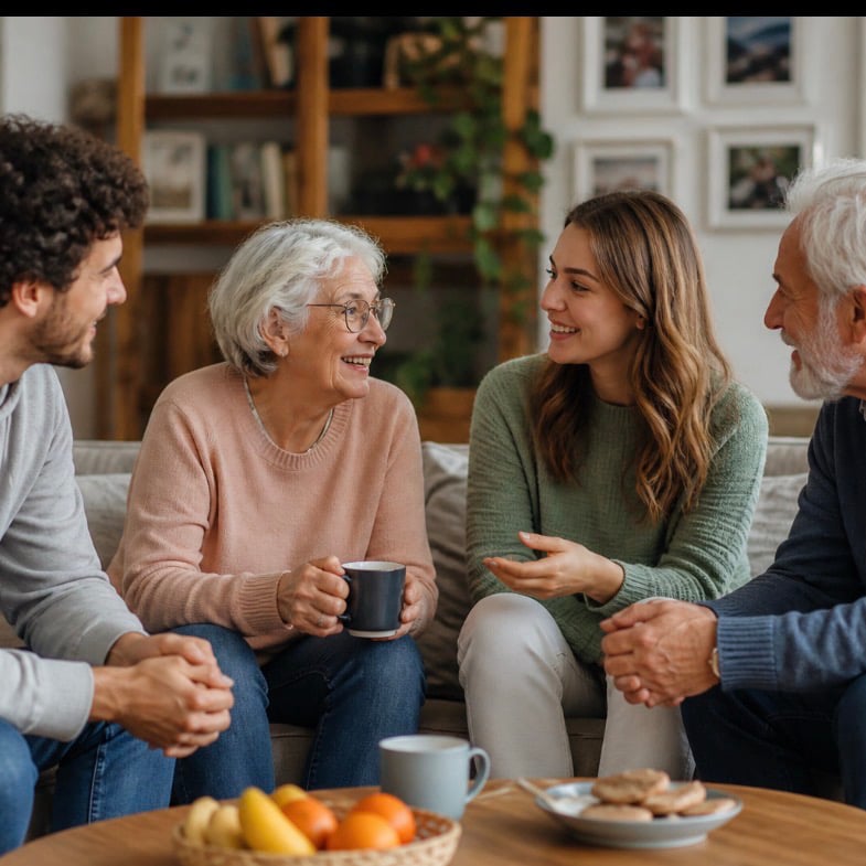 Old men and woman friends are playing lotto doing high-five showing thumbs-up in house. Board games, indoor entertainment and lifestyle concept.