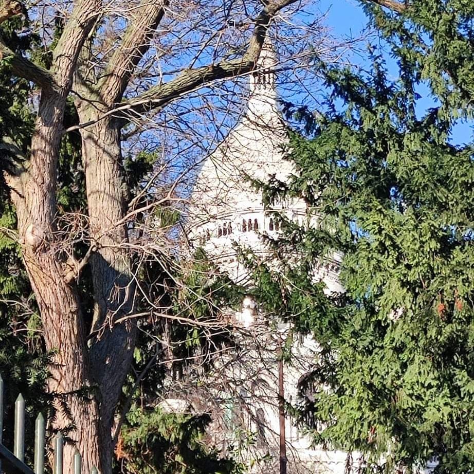 A view of a city with a church on top of it