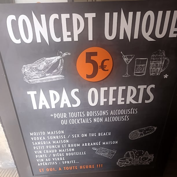 « Boire un verre d’alcool(ou pas😉) = tapas garantis. Sans alcool = régime forcé » 😂🍹🍴