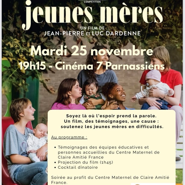 “Jeunes mères” des frères Dardenne au profit de Claire Amitié